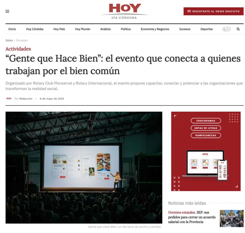 Nota periodística publicada por el diario Hoy día Córdoba el 6 de Mayo 2025.